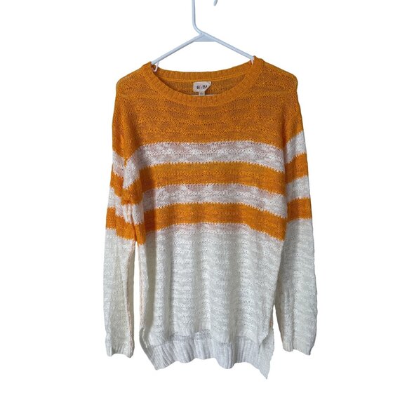 BiBi Sweaters - Bibi Sweater Size Large Striped Crewneck Long Sleeve Pullover Yellow White Cozy